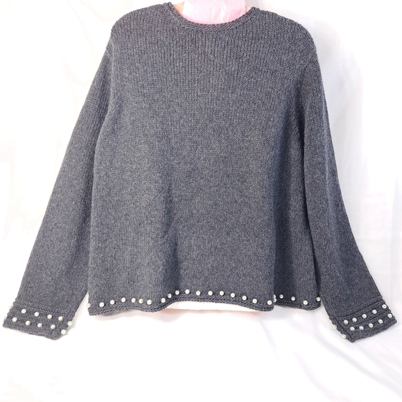 Nine West Women's Faux Pearls Embossed Charcoal Sweater/Cardigan Size 3X - Picture 4 of 15